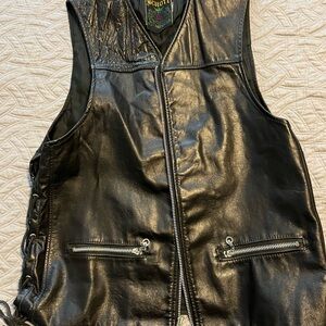 Schott Black Leather Vest with Side Lacing